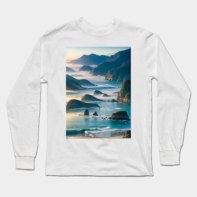 High Tide on A Misty Beach Long Sleeve T-Shirt by CursedContent